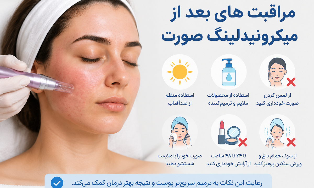 مراقبت های بعد از میکرونیدلینگ صورت؛ راهنمای کامل برای ترمیم سریع‌تر و گرفتن بهترین نتیجه