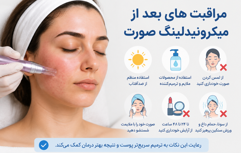 مراقبت های بعد از میکرونیدلینگ صورت؛ راهنمای کامل برای ترمیم سریع‌تر و گرفتن بهترین نتیجه